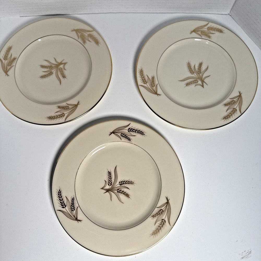 3 Vintage Lenox Harvest Wheat R-441 8.25" Salad Plates Made‎ in USA